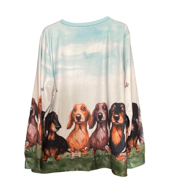 Dachshund Print Long Sleeve Shirt Womens 1XL Smooth Wired Long Haired Dog Top - Picture 2 of 8